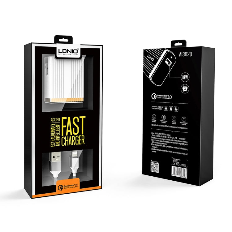 LDNIO A1302Q 2 in 1 18W QC3.0 USB Interface Grid Shape Travel Charger Mobile Phone Charger with Type-C / USB-C Data Cable, EU Plug - free shipping - PMC TechLife - Order now!