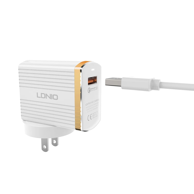 LDNIO A1302Q 2 in 1 18W QC3.0 USB Interface Grid Shape Travel Charger Mobile Phone Charger with Micro USB Data Cable, US Plug - free shipping - PMC TechLife - Order now!