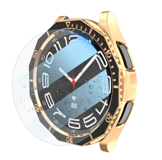 For Samsung Galaxy Watch6 Classic 43mm R950 Electroplate PC Case + Tempered Film + Watch Bezel Ring Set(Black+Rose Gold) - Watch Cases by PMC Jewellery | Online Shopping South Africa | PMC Jewellery