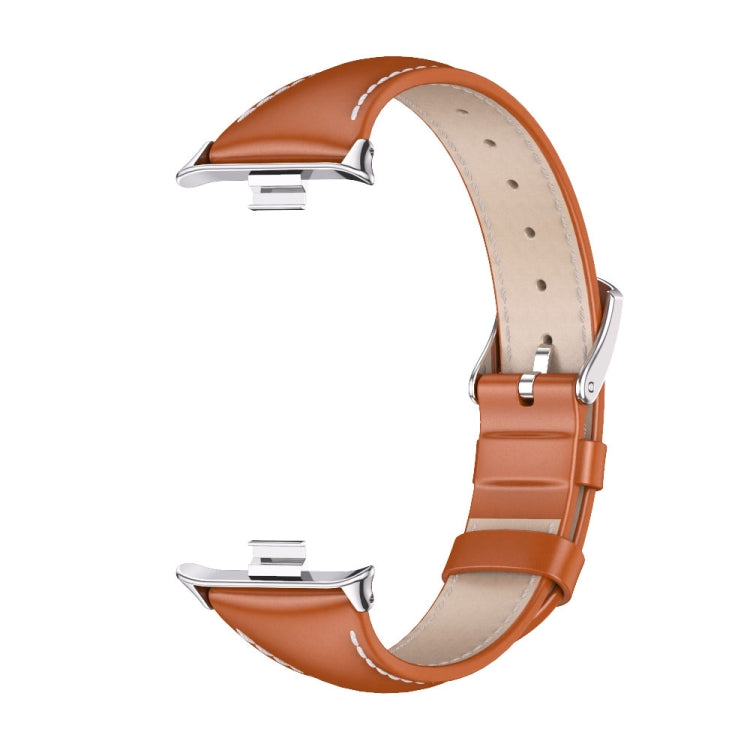 For Xiaomi Mi Band 8 Pro Mijobs Genuine Leather Slim Watch Band(Orange Silver) - Watch Bands by MIJOBS | Online Shopping South Africa | PMC Jewellery