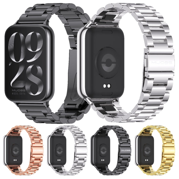 For Xiaomi Mi Band 8 Pro Mijobs Three-Bead Stainless Steel Watch Band(Rose Gold) - Watch Bands by MIJOBS | Online Shopping South Africa | PMC Jewellery