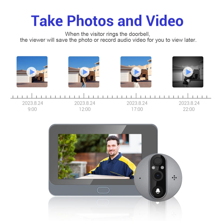 ESCAM C87 1080P 4.3 inch Smart WiFi Digital Door Viewer Supports Wide-Angle PIR & Night Vision & Dingdong Photo(White) - free shipping - PMC TechLife - Order now!