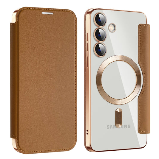 For Samsung Galaxy S24+ 5G MagSafe Magnetic RFID Anti-theft Leather Phone Case(Brown) - Galaxy S24+ 5G Cases by PMC Jewellery | Online Shopping South Africa | PMC Jewellery