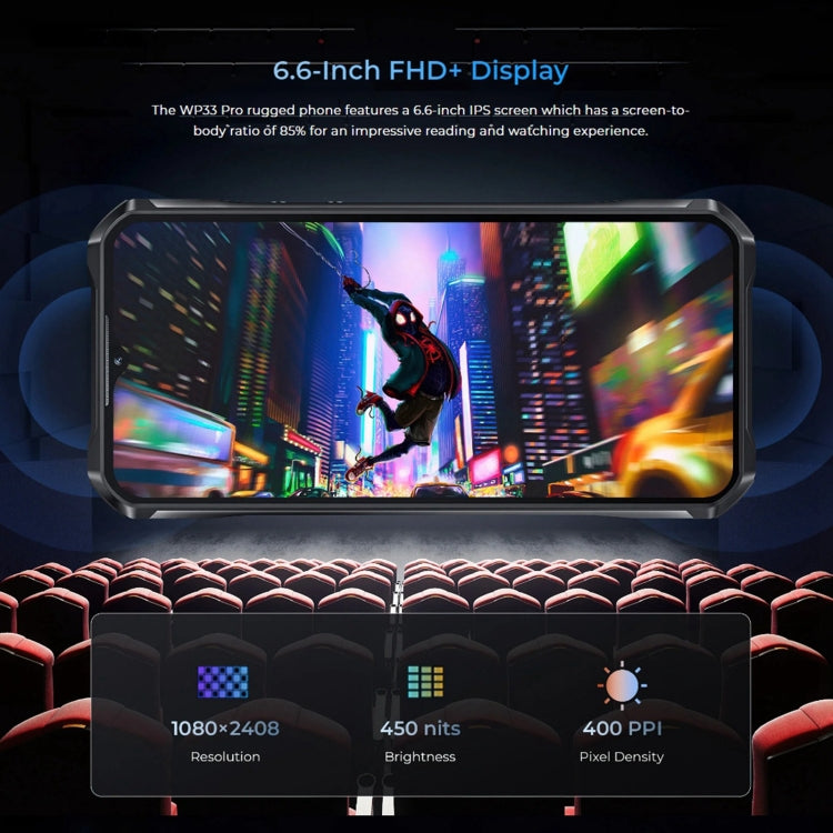 Oukitel WP33 Pro, 8GB+256GB, IP68/IP69K, Fingerprint Identification, 22000mAh, 6.6 inch MediaTek Dimensity 6100+ Octa-core, NFC, OTG, Network: 5G(Black) - free shipping - PMC TechLife - Order now!