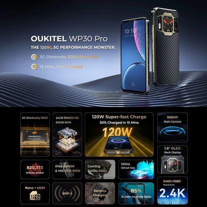 Oukitel WP30 Pro 5G, 12GB+512GB, IP68/IP69K, 108MP Camera, 11000mAh, 6.78 inch + 1.8 inch MediaTek Dimensity 8050 Octa-core 3.0GHz, NFC, OTG, Network: 5G(Black) - OUKITEL by OUKITEL | Online Shopping South Africa | PMC Jewellery | Buy Now Pay Later Mobicred