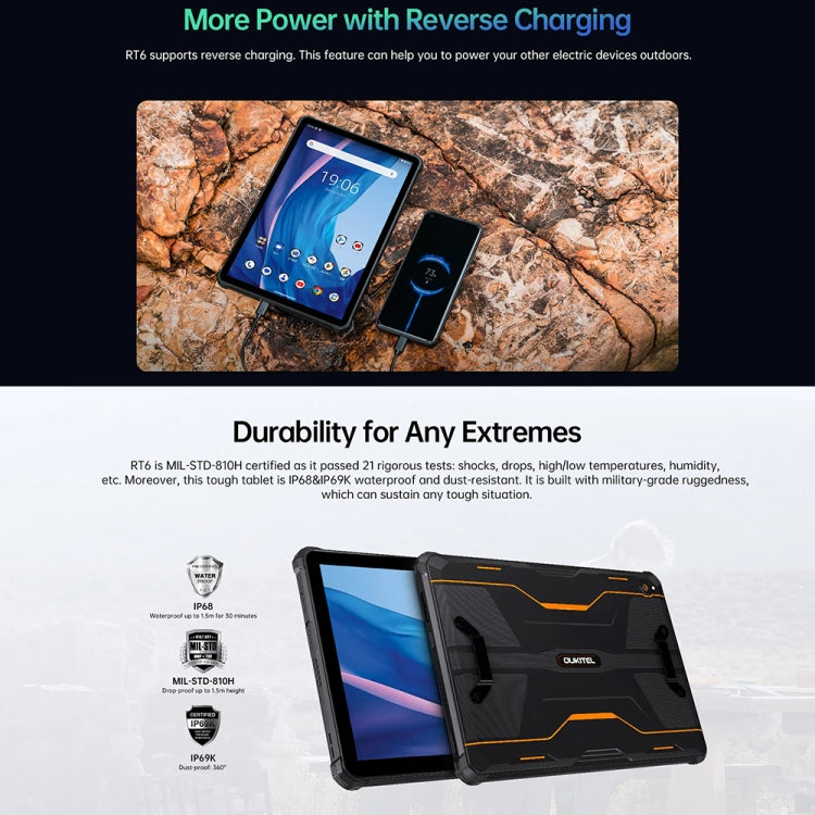 OUKITEL RT6 4G Network IP68/IP69K Rugged Tablet, 8GB+256GB, 10.1 inch Android 13 MediaTek MT8788 Octa Core Support Dual SIM, EU Plug(Black) - Other by OUKITEL | Online Shopping South Africa | PMC Jewellery | Buy Now Pay Later Mobicred