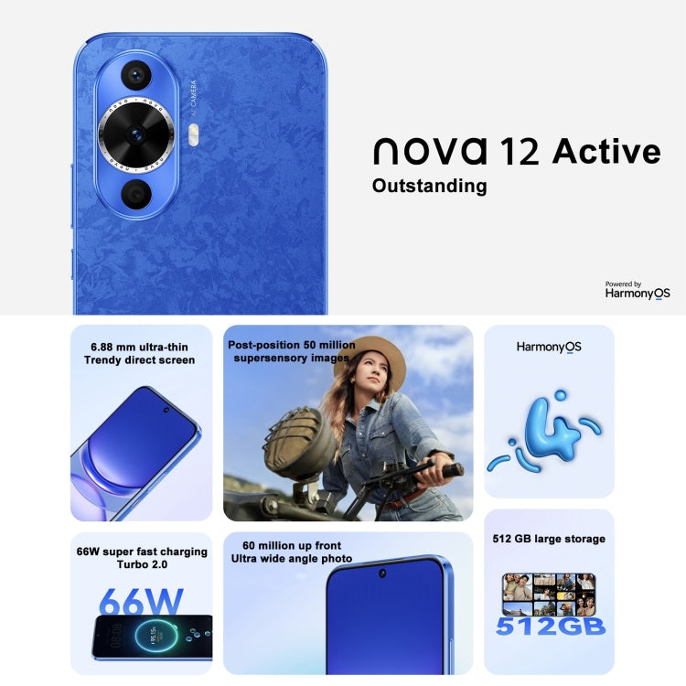 Huawei nova 12 Active, 8GB+512GB, Screen Fingerprint Identification, 6.7 inch HarmonyOS 4.0 Qualcomm Snapdragon 778G 4G Octa Core, Network: 4G, NFC, OTG, Not Support Google Play(White) - Huawei Mate & P by Huawei | Online Shopping South Africa | PMC Jewellery | Buy Now Pay Later Mobicred