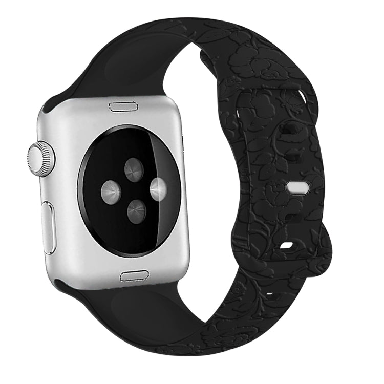 For Apple Watch Series 4 44mm Rose Embossed Silicone Watch Band(Black) - Watch Bands by PMC TechLife | Online Shopping South Africa | PMC TechLife