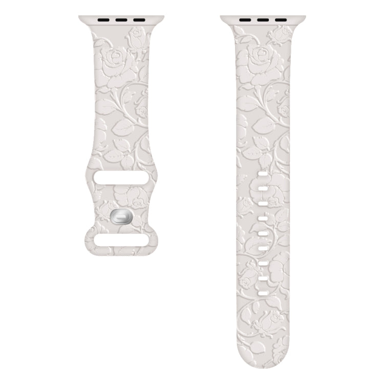 For Apple Watch Series 4 44mm Rose Embossed Silicone Watch Band(Starlight) - Watch Bands by PMC TechLife | Online Shopping South Africa | PMC TechLife