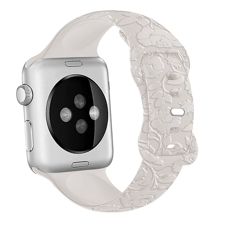 For Apple Watch 42mm Rose Embossed Silicone Watch Band(Starlight) - Watch Bands by PMC TechLife | Online Shopping South Africa | PMC TechLife