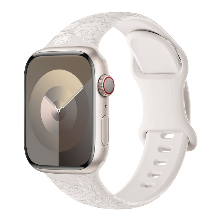 For Apple Watch 38mm Rose Embossed Silicone Watch Band(Starlight) - Watch Bands by PMC TechLife | Online Shopping South Africa | PMC TechLife
