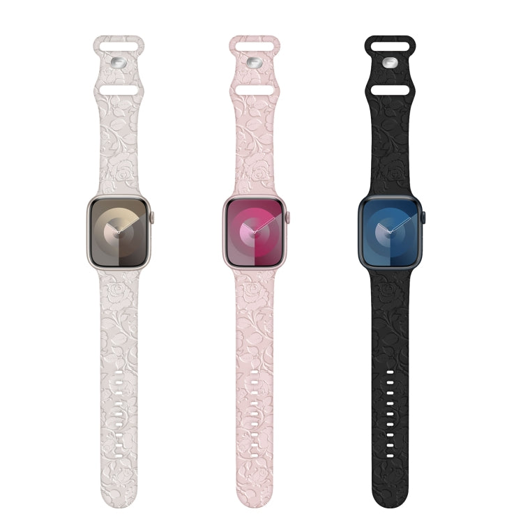 For Apple Watch Series 4 40mm Rose Embossed Silicone Watch Band(Black) - Watch Bands by PMC TechLife | Online Shopping South Africa | PMC TechLife