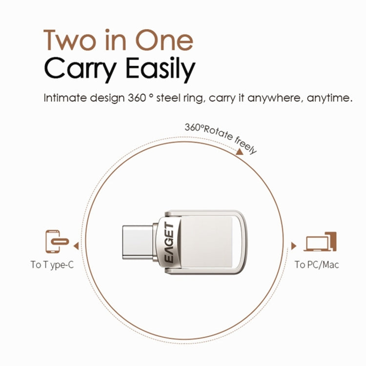 EAGET 128G USB 3.1 + Type-C / USB-C  Interface Metal Twister Flash U Disk, with Micro USB OTG Adapter - free shipping - PMC TechLife - Order now!