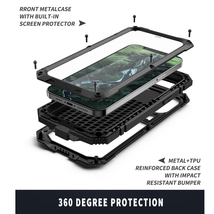 For iPhone 12 Pro Max R-JUST Shockproof Waterproof Dust-proof Metal + Silicone Protective Case with Holder(Black) - free shipping - PMC TechLife - Order now!