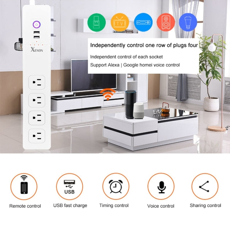 2 x USB Ports + 4 x US Plug Jack WiFi Remote Control Smart Power Socket Works with Alexa & Google Home, Cable Length: 1.5m, AC 110-240V, US Plug - Smart Socket by PMC Jewellery | Online Shopping South Africa | PMC Jewellery