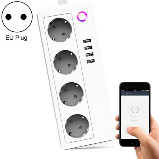 4 x USB Ports + 4 x EU Plug Jack 16A Max Output WiFi Remote Control Smart Power Socket Works with Alexa & Google Home & IFTTT, AC 230V, EU Plug - Smart Socket by PMC Jewellery | Online Shopping South Africa | PMC Jewellery