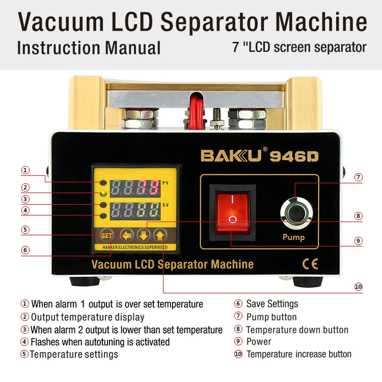 BAKU BK-946D 200W Vacuum LCD Touch Panel Separator Machine, AC 220V - free shipping - PMC TechLife - Order now!