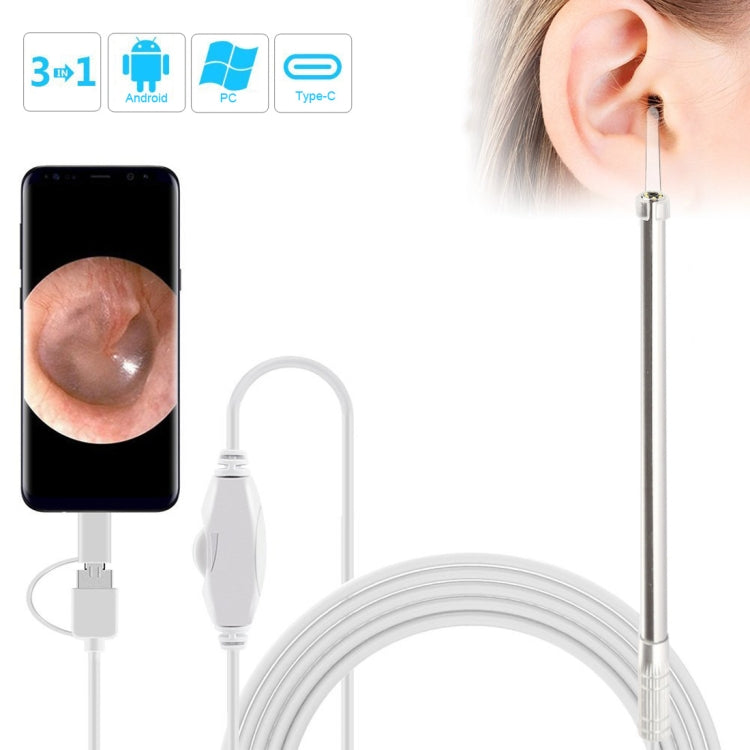 i95 3 in 1 USB Ear Scope Inspection HD 0.3MP Camera Visual Ear Spoon for OTG Android Phones & PC & MacBook, 1.75m Length Cable(White) - Ear Care Tools by PMC Jewellery | Online Shopping South Africa | PMC Jewellery