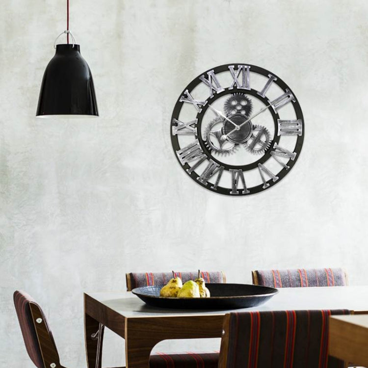 Retro Wooden Round Single-sided Gear Clock Rome Number Wall Clock, Diameter: 40cm (Silver) - free shipping - PMC TechLife - Order now!