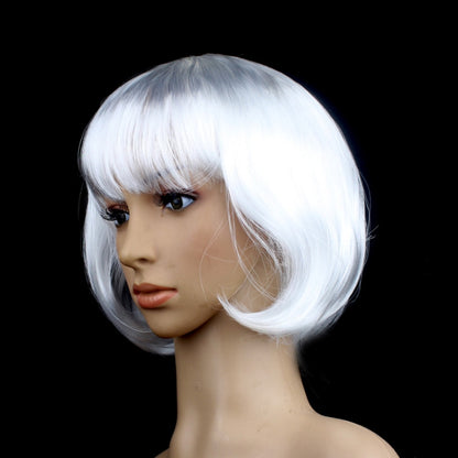 Party Cosplay Headwear Straight Short PET Wigs For Female(White) - Wigs by PMC Jewellery | Online Shopping South Africa | PMC Jewellery