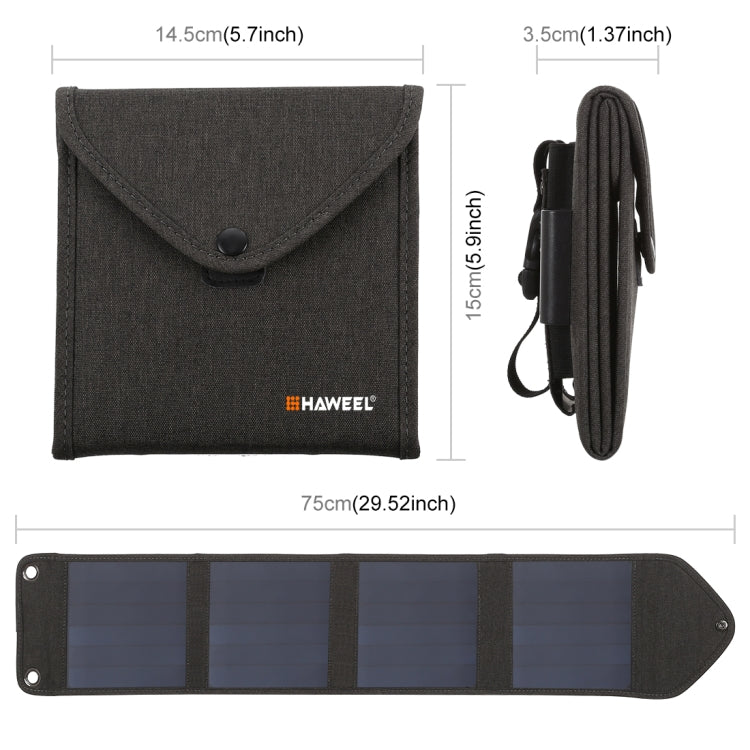 HAWEEL 14W 5V 2.4A Portable Foldable Solar Charger Outdoor Travel Rechargeable Folding Bag with 4 Solar Panels & USB Port, Size: S - Charger by HAWEEL | Online Shopping South Africa | PMC TechLife | Buy Now Pay Later Mobicred