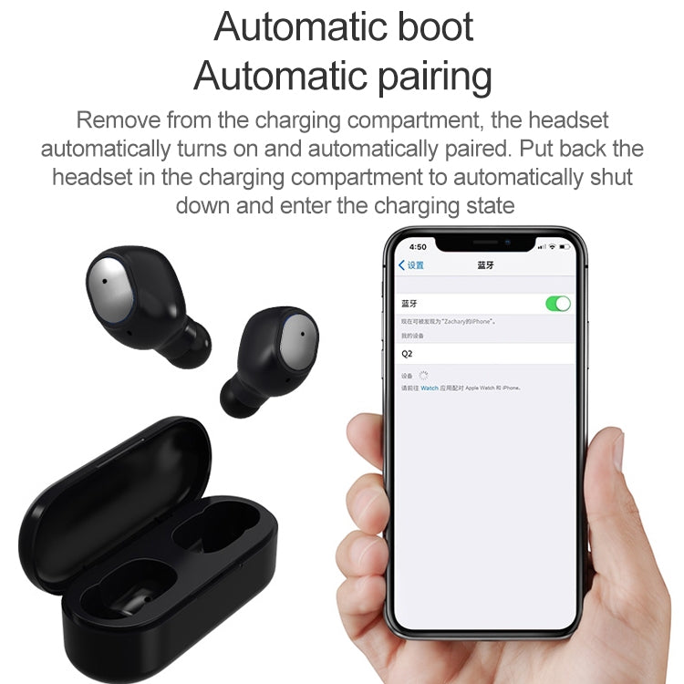 Q2 TWS Bluetooth 5.0 Binaural Stereo Wireless Sports Bluetooth Earphone(Black) - TWS Earphone by PMC Jewellery | Online Shopping South Africa | PMC Jewellery