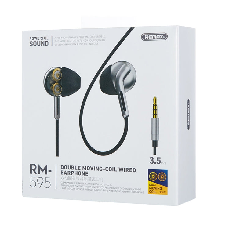 REMAX RM-595 3.5mm Gold Pin In-Ear Stereo Double-action Metal Music Earphone with Wire Control + MIC, Support Hands-free (Green) - Normal Style Earphone by REMAX | Online Shopping South Africa | PMC Jewellery