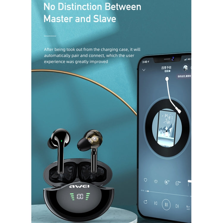 awei T12P Bluetooth 5.1 LED Display Wireless Bluetooth Earphone (Black) - Bluetooth Earphone by awei | Online Shopping South Africa | PMC Jewellery
