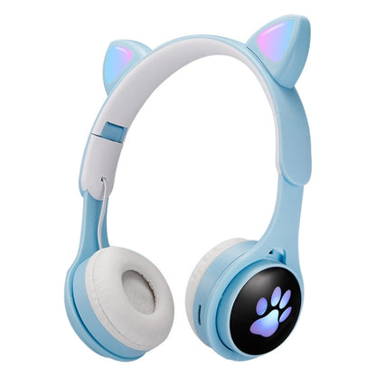 B30 Cat Paw Cat Ears Colorful Luminous Foldable Bluetooth Headset with 3.5mm Jack & TF Card Slot(Blue) - Headset & Headphone by PMC Jewellery | Online Shopping South Africa | PMC Jewellery