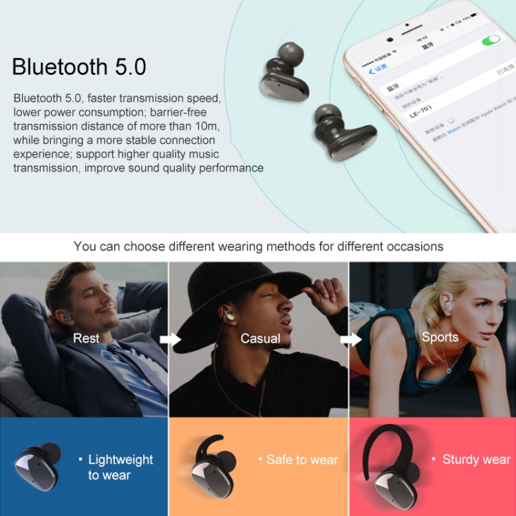 LE-703 Bluetooth 5.0 Waterproof True Wireless Sports Bluetooth Earphone (White) - TWS Earphone by PMC TechLife | Online Shopping South Africa | PMC TechLife