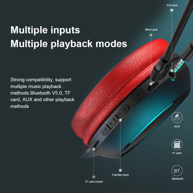 WK M8 Bluetooth 5.0 Fashion Design Music Bluetooth Headphone, Support TF Card (Red) - Headset & Headphone by WK | Online Shopping South Africa | PMC Jewellery