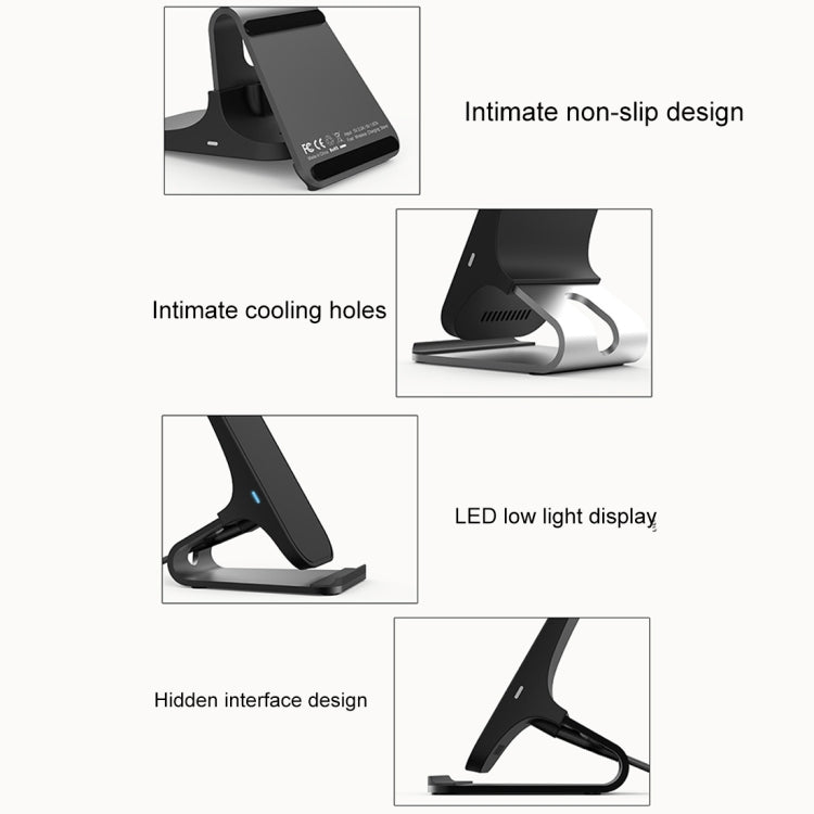HAMTOD M5 15W Intelligent Dual Coil Design Qi Standard Holder Wireless Charger with Indicator Light, Support Fast Charging(Silver) - Wireless Charger by HAMTOD | Online Shopping South Africa | PMC TechLife | Buy Now Pay Later Mobicred