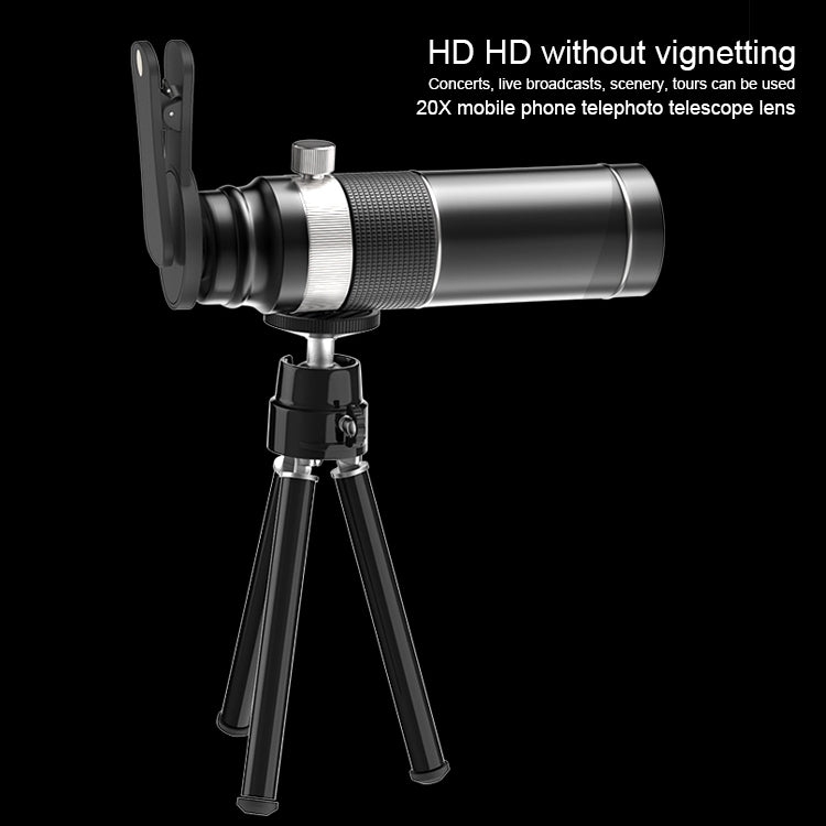 Universal 20X Mobile Phone HD Telephoto Telescope Lens with Tripod & Clip - Telescope & Microscope by PMC Jewellery | Online Shopping South Africa | PMC Jewellery