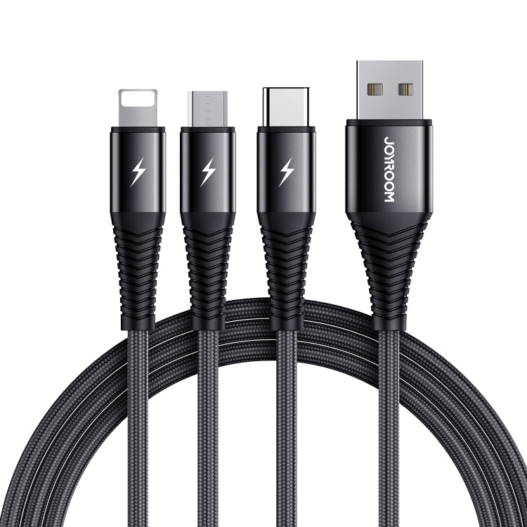 JOYROOM S-1230G4 3A 3 In 1 USB to 8 Pin + Micro USB + Type-C / USB-C Fast Charging Data Cable Length: 1.2m (Black) - Multifunction Cable by JOYROOM | Online Shopping South Africa | PMC Jewellery