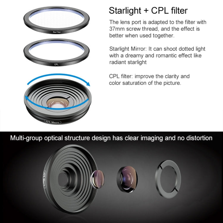 APEXEL APL-HB10X Macro Lens Telephoto Clip + Star Light Filter + CPL Phone Lens Kit - free shipping - PMC TechLife - Order now!