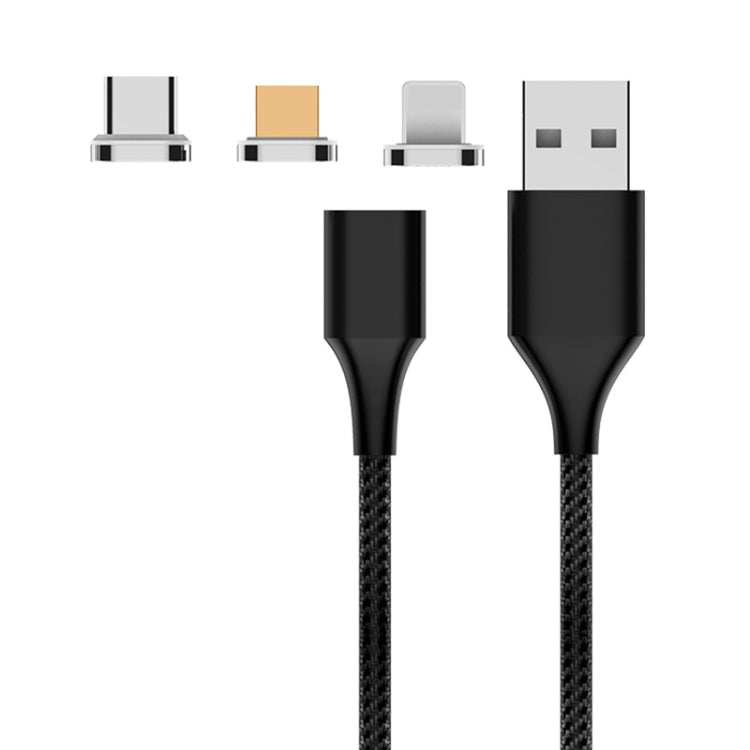 M11 3 in 1 3A USB to 8 Pin + Micro USB + USB-C / Type-C Nylon Braided Magnetic Data Cable, Cable Length: 1m (Black) - Charging Cable & Head by PMC Jewellery | Online Shopping South Africa | PMC Jewellery