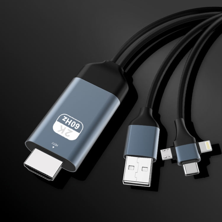 P8J Aluminum 3 in 1 8 Pin + Micro USB + USB-C / Type-C to HDTV Cable, Cable Length: 2m - Video & Audio Cable by PMC Jewellery | Online Shopping South Africa | PMC Jewellery