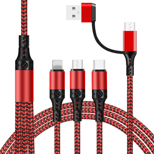 5 in 1 3A USB + USB-C / Type-C to 8 Pin + Micro USB + USB-C / Type-C Interface Two-color Braided Fast Charging Data Cable, Cable Length: 1.2m (Red) - Multifunction Cable by PMC Jewellery | Online Shopping South Africa | PMC Jewellery