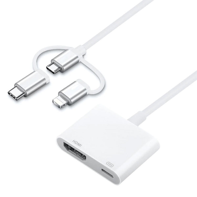 A18 Pro 3 in 1 8 Pin + Type-C + Micro USB to HDMI + 8 Pin Digital AV Adapter (White) - Converter & Adapter by PMC Jewellery | Online Shopping South Africa | PMC Jewellery