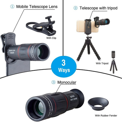 APEXEL APL-T18XBZJ5 4 in 1 18X Telescope + 0.63X Wide Lens + 198 Degrees Fisheye Lens + 15X Macro Lens Universal External Camera Phone Lens - Combination Lens by APEXEL | Online Shopping South Africa | PMC Jewellery