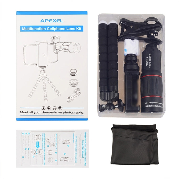 APEXEL APL-T18XBZJ5 4 in 1 18X Telescope + 0.63X Wide Lens + 198 Degrees Fisheye Lens + 15X Macro Lens Universal External Camera Phone Lens - Combination Lens by APEXEL | Online Shopping South Africa | PMC Jewellery