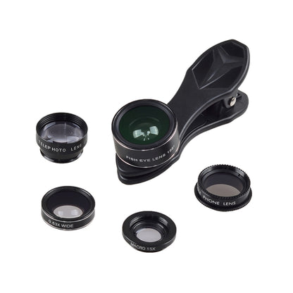 APEXEL APL-DG5 5 in 1 Universal 15X Macro Lens+0.63X Wide-angle Lens+198 Degrees Fisheye Lens+2X Telephoto Lens+CPL Lens, For iPhone, Samsung, Huawei, Xiaomi, HTC and Other Smartphones, Ultra-thin Digital Camera - Combination Lens by APEXEL | Online Shopping South Africa | PMC Jewellery