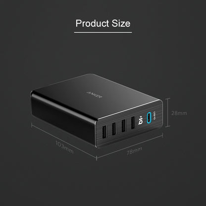 ANKER 2.4A USB-C / Type-C Power Delivery PD + 4 Ports Wall Changer for Mobile Phones / Tables / Macbooks, US Plug(Black) - Multifunction Charger by ANKER | Online Shopping South Africa | PMC Jewellery | Buy Now Pay Later Mobicred