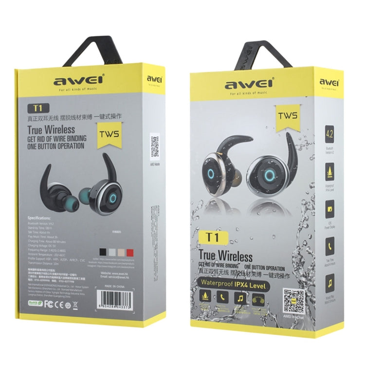 AWEI T1 Sports Headset IPX4 Waterproof Wireless Bluetooth V4.2 Stereo Earphone, Support TWS(Gold) - TWS Earphone by awei | Online Shopping South Africa | PMC Jewellery