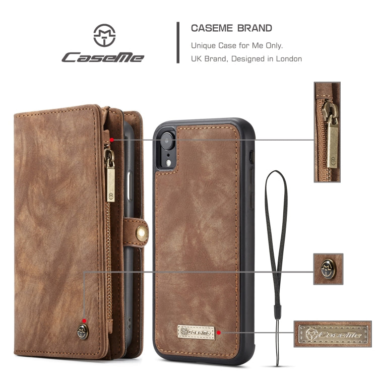 For iPhone XR CaseMe Detachable Multifunctional Horizontal Flip Leather Case with Card Slot & Holder & Zipper Wallet & Photo Frame (Brown) - More iPhone Cases by CaseMe | Online Shopping South Africa | PMC Jewellery