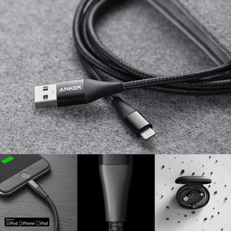 ANKER A8452 Powerline+ II USB to 8 Pin Apple MFI Certificated Nylon Pullable Carts Charging Data Cable, Length: 0.9m(Black) - MFI Cable by ANKER | Online Shopping South Africa | PMC Jewellery | Buy Now Pay Later Mobicred