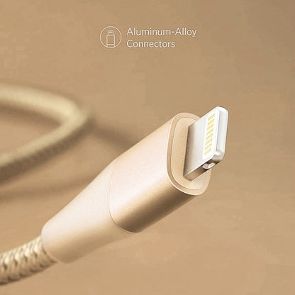 ANKER A8452 Powerline+ II USB to 8 Pin Apple MFI Certificated Nylon Pullable Carts Charging Data Cable, Length: 0.9m(Gold) - MFI Cable by ANKER | Online Shopping South Africa | PMC Jewellery