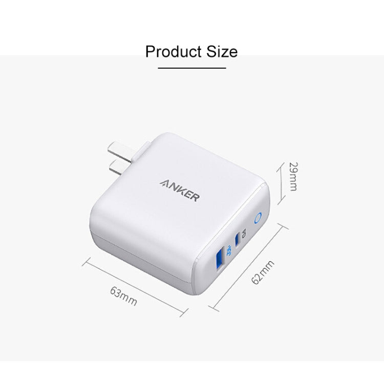 ANKER A2626 33W PowerPort PD USB-C / Type-C Interface + PowerIQ 2.0 USB-A Interface Wall Charger, US Plug(White) - USB Charger by ANKER | Online Shopping South Africa | PMC Jewellery
