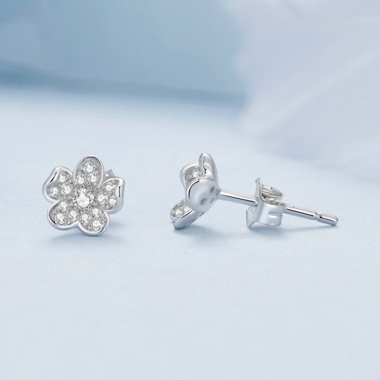 BSE855 Sterling Silver S925 White Gold Plated Full-set Zircon Flower Stud Earrings - Stud Earrings & Earrings by PMC Jewellery | Online Shopping South Africa | PMC Jewellery