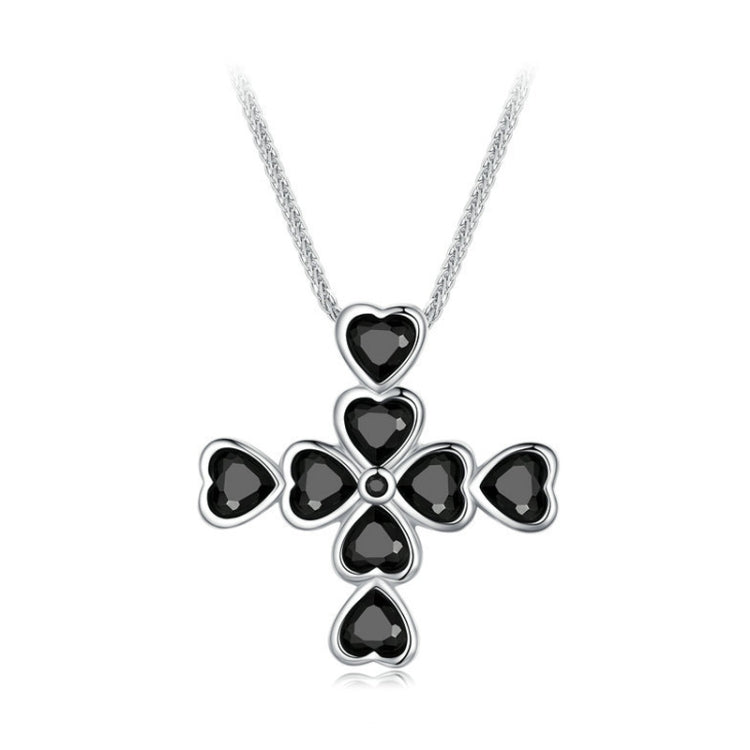 BSN335 Sterling Silver S925 White Gold Plated Zircon Black Heart Cross - Necklaces & Pendants by PMC Jewellery | Online Shopping South Africa | PMC Jewellery